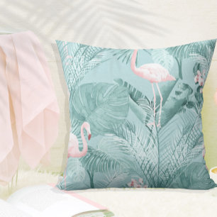 Coussin Flamant rose Orchidée Tropical Motif Turquoise ID8