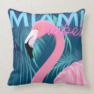 Coussin Flamant rose & Palm Feuilles Miami Vibes Art Déco