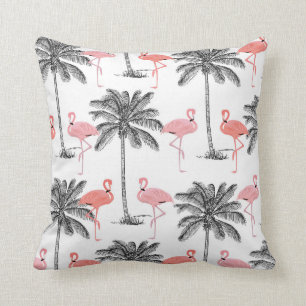 Coussin Flamant rose rose dans les palmiers décoration mai