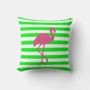 Coussin Flamant rose rose et bande de chaux