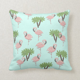 Coussin Flamant rose rose et palmiers Motif