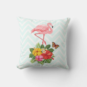 Coussin Flamant rose rose & Hibiscus Tropical Fancy