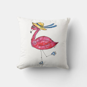 Coussin Flamant rose rose mignon et capricieux sur les pat