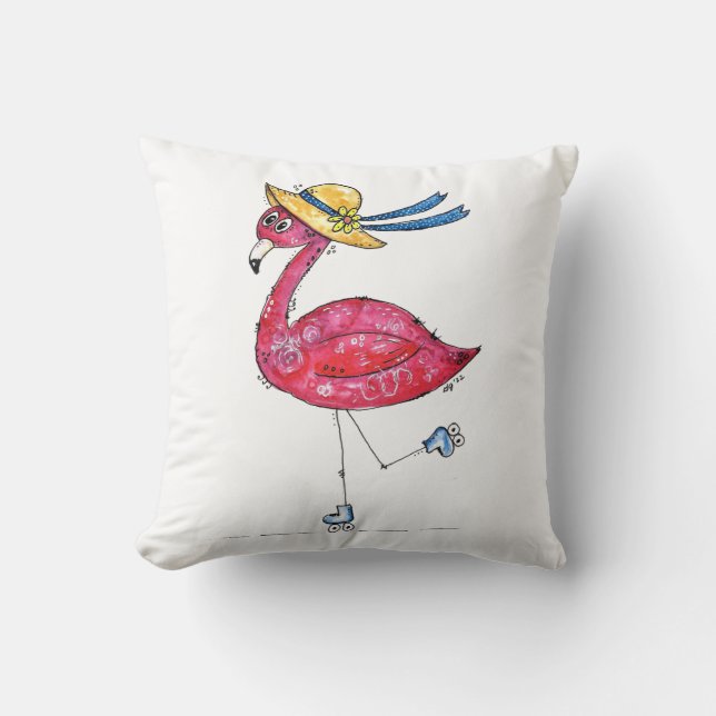 Coussin Flamant rose rose mignon et capricieux sur les pat (Recto)