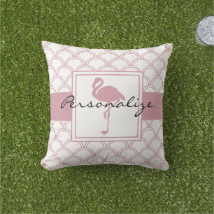 Coussin Flamant rose rose rosé Vague Art déco personnalisé
