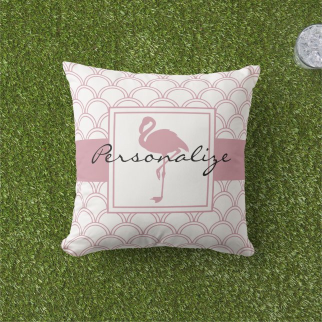 Coussin Flamant rose rose rosé Vague Art déco personnalisé (Herbe)