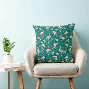 Coussin Flamant rose rose Vert Noël Motif de vacances