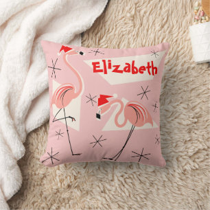Coussin Flamant rose Santas Pink Nom carré