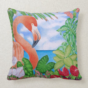 Coussin Flamant rose tropical