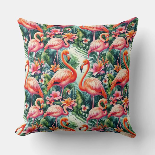 Coussin Flamant rose tropical (Recto)