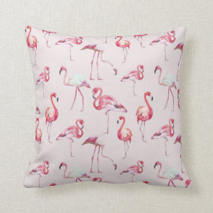 Coussin Flamant rose tropical moderne aquarelle