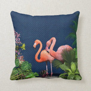 Coussin Flamants roses bleu classique vert