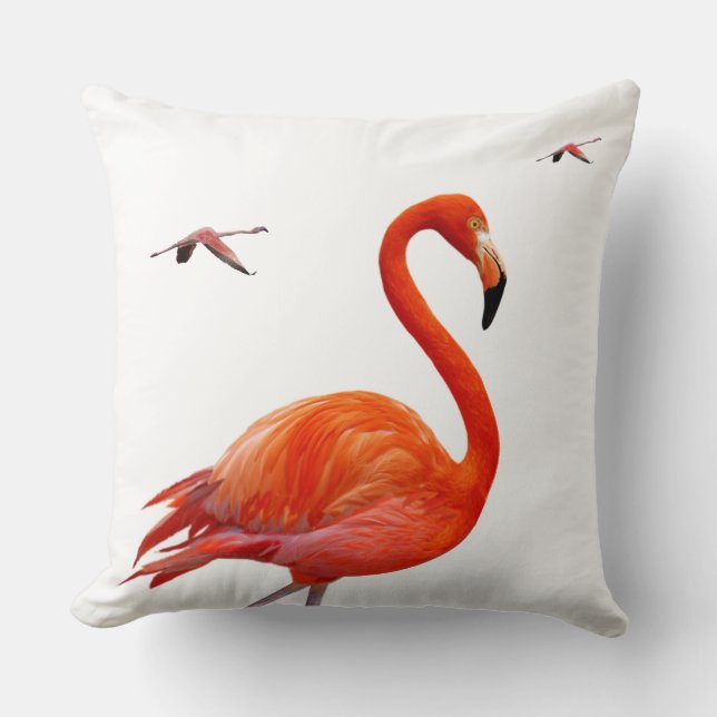 Coussin Flamants roses coralliens roses sur blanc (Recto)