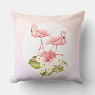 Coussin Flamants roses et fleurs Tropical