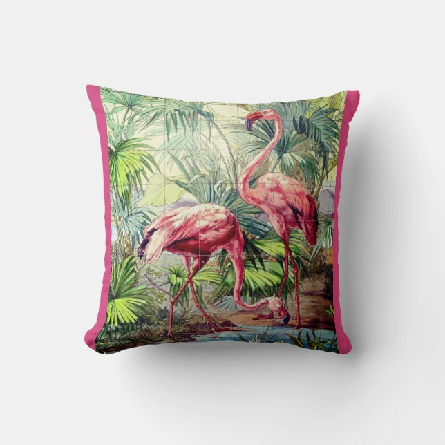 Coussin Flamants roses roses d'art déco (Recto)