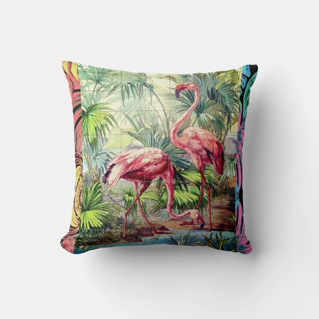 Coussin Flamants roses roses d'art déco (Recto)