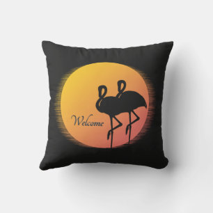 Coussin Flamants roses Sunset Bienvenue