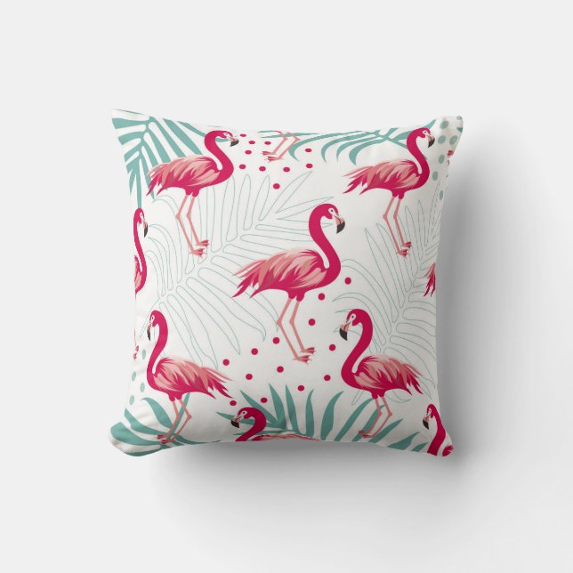 Coussin Flamingo tropical et feuille, motif d'été. (Recto)