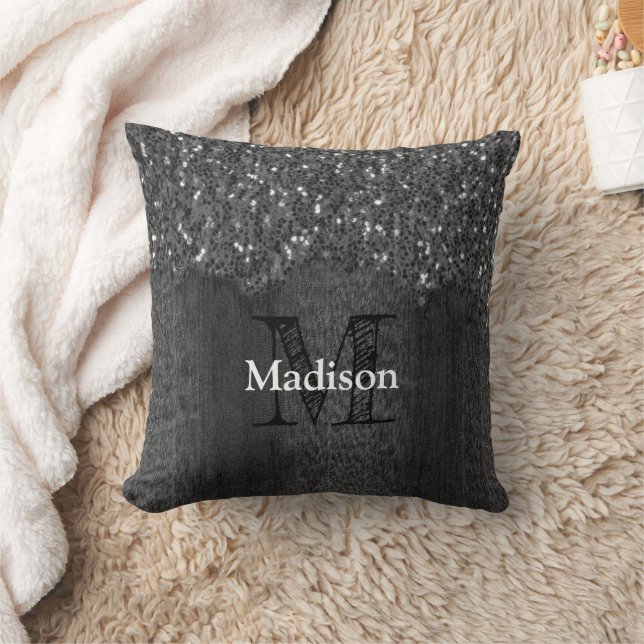 Coussin Flamme blanc noir scintille bois rustique Monogram (Couverture)