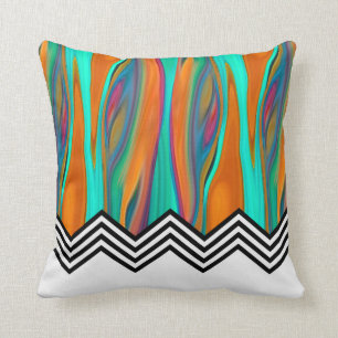 Coussin Flamme de Chevron  aqua orange violet noir blanc
