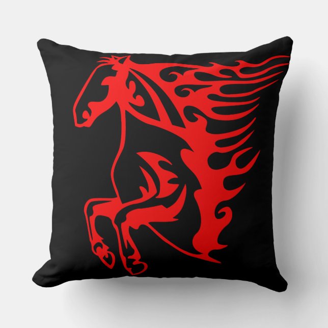 Coussin Flamme feu rouge Bronco Mustang Cheval sauvage (Recto)