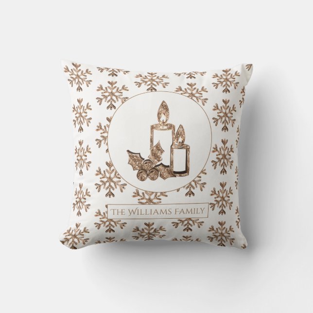 Coussin Flammes de neige Bougie de Noël Elégant Blanc et O (Recto)