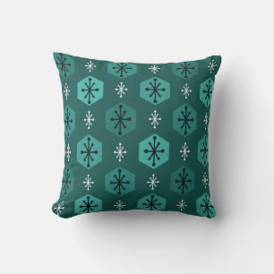 Coussin Flammes de neige de Noël rétro Turquoise