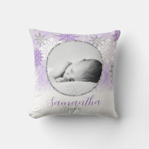 Coussin Fléau de neige violet hiver personnalisé bébé phot
