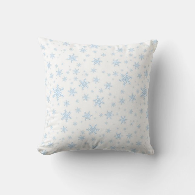 Coussin Flèches de neige bleu clair sur blanc (Recto)
