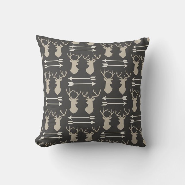 Coussin Flèches modernes tête de cerf noir blanc taureau (Recto)