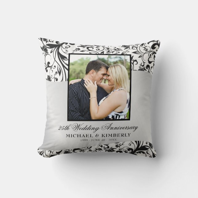 Coussin Flèches Photo Argent 25e anniversaire Mariage   (Recto)