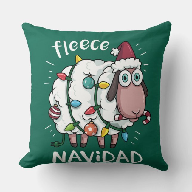Coussin Fleece Feliz Navidad Funny Cute Sheep Noël (Recto)