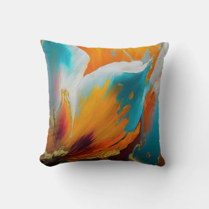 Coussin Fleur abstraite en orange et sarcelle