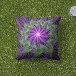Coussin Fleur Abstraite Moderne de Fractale d'Art Violet V