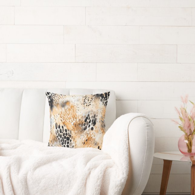 Coussin Fleur Animale Léopard Crème Noir Sauvage (Canapé)