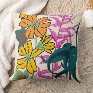 Coussin Fleur Art Déco vibrante magenta et orange