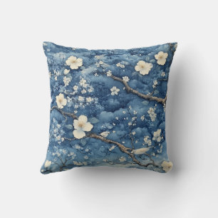 Coussin Fleur blanche en bleu