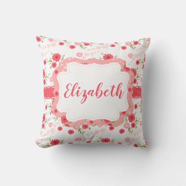 Coussin Fleur blanche rose florale chic minable (Recto)