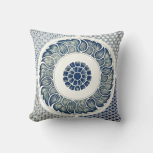 Coussin Fleur bleue blanche chinoise ronde