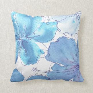 Coussin - fleur bleue de ketmie - aquarelle