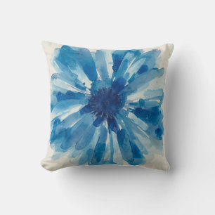 Coussin Fleur Bleue Pétales Aquarelle Floral Peint 