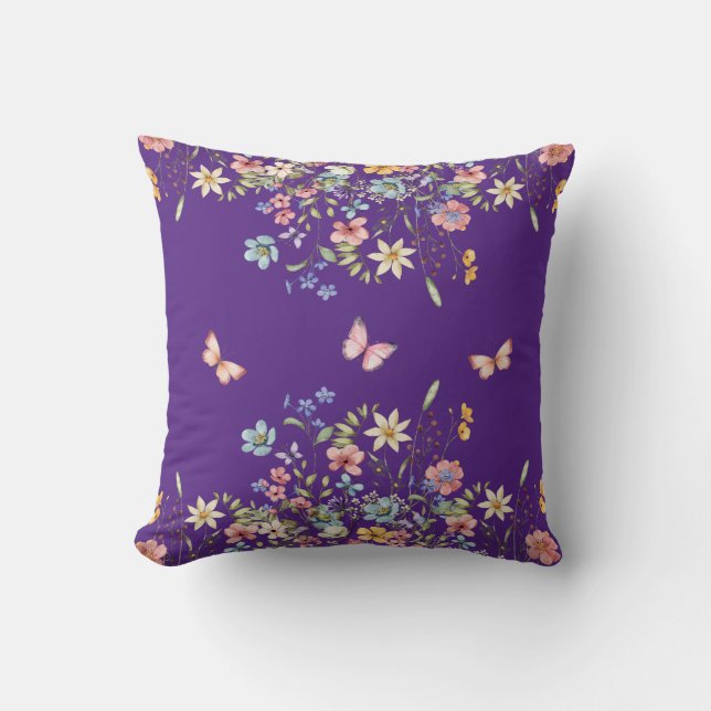 Coussin Fleur botanique violette (Recto)