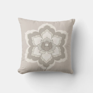 Coussin Fleur chinoise Baoxiang dans des tons beige et tau