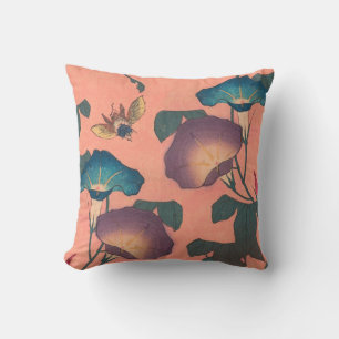 Coussin Fleur d'abeille rose classique Hokusai Art
