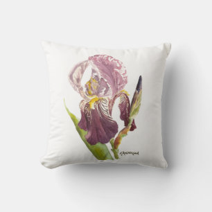 Coussin Fleur d'aquarelle Iris à barbe violet.