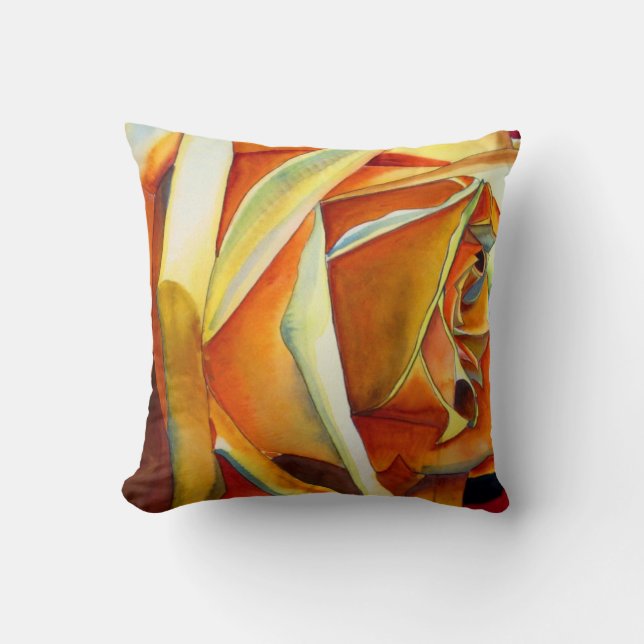 Coussin Fleur d'art d'aquarelle rose jaune (Recto)