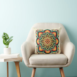 Coussin Fleur d'art populaire bohème
