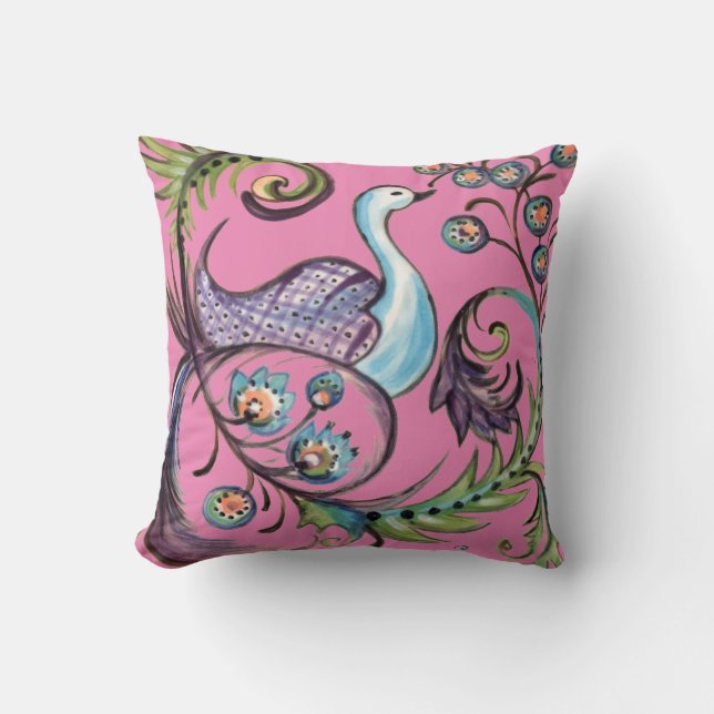 Coussin Fleur d'art populaire Floral Peacock Hot rose été (Recto)