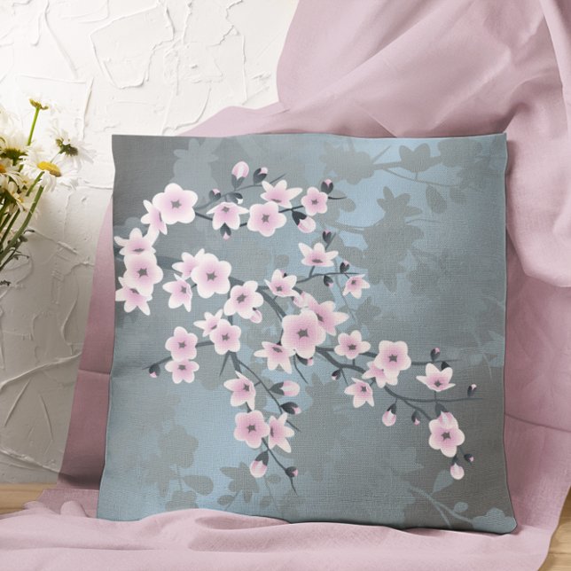 Coussin Fleur de cerisier Floral Dusty rose Dusty bleu (Créateur téléchargé)
