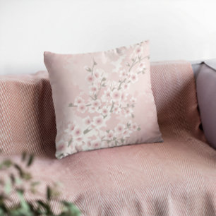Coussin Fleur de cerisier rose poudré vintage